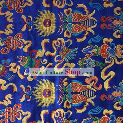 Traditional Chinese Blue Brocade Fabric