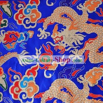Chinese Blue Dragon Brocade Fabric