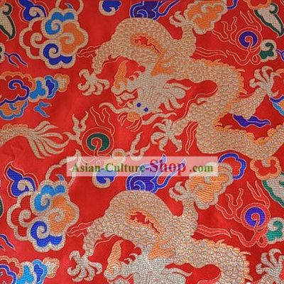Chinese Red Dragon Brocade Fabric