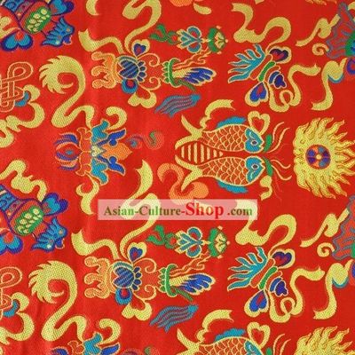 Traditoinal Chinese Double FishesBrocade Fabric