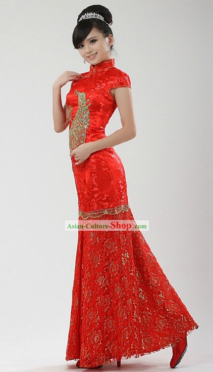 Traditional Chinese Lucky Red Wedding Long Qipao
