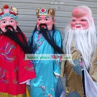 Fu Lu Shou Ancient Style Chinese Laughing Masks Costumes Three Complete Set