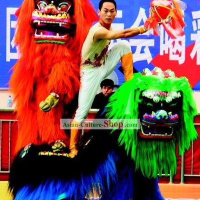 Long Yak Fur Northern Lion Dance Costume 2 Complete Sets