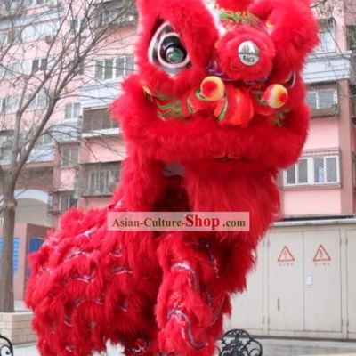 Friendly Happy Festival Celebration Ceremony Red Sheep Fur Lion Dance Costume Complete Set
