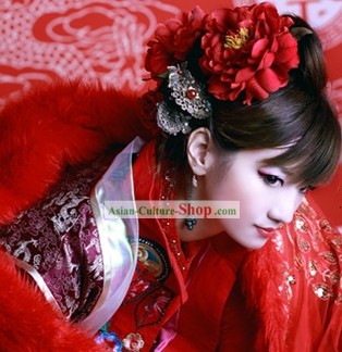 Tang Dynasty Beauty Red Flower Headpiece
