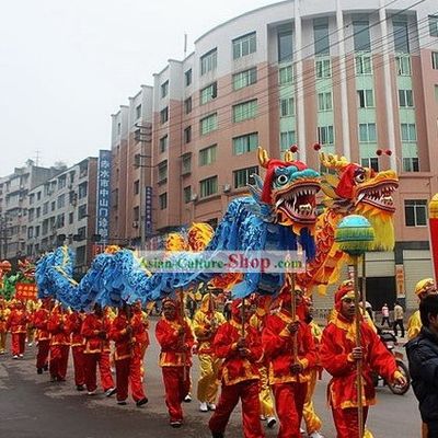 Blue and Yellow Peking Dragon Dance Costumes 2 Complete Sets