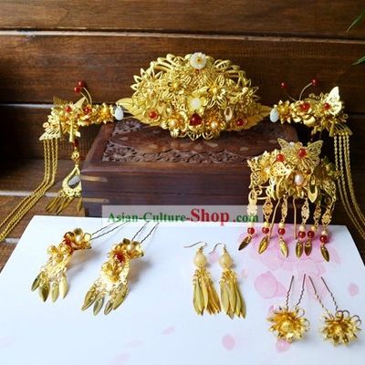 Traditional Chinese Handmade Wedding Hair Accessories Complete Set for Brides