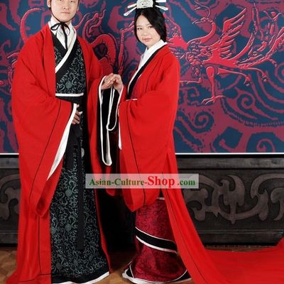 Traditional Chinese Wedding Hanfu Wear 2 Sets for Brides and Bridegrooms
