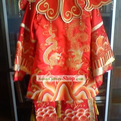 Traditional Chinese Dragon Phoenix Lucky Red Wedding Dress