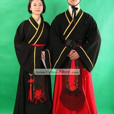 Traditional Chinese Hanfu Ceremony Clothing 2 Sets for Men and Women