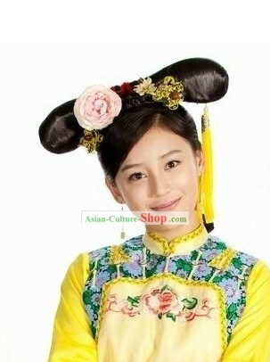 Ancient Chinese Qing Dynasty Princess Wig and Headpiece