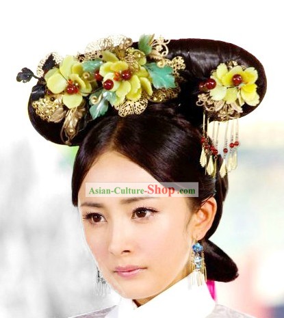 Ancient Chinese Qing Dynasty Princess Wig and Hair Accessories