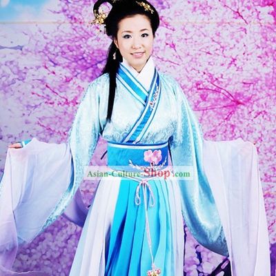 Ancient Chinese Mandarin Light Blue Beauty Hanfu Dress Set