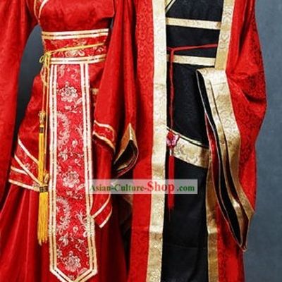 Chinese Classical Lucky Red Wedding Dress 2 Sets for Bride and Bridegroom