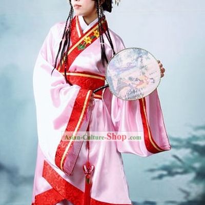 Ancient Chinese Pink Hanfu Flower Dress Complete Set