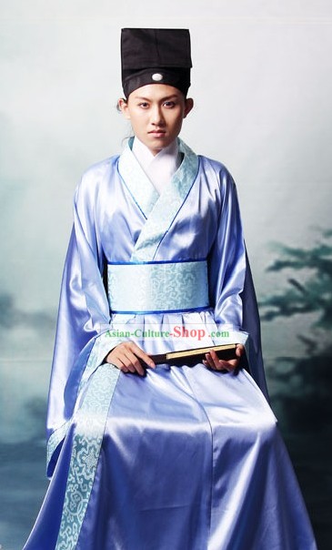 Ancient Chinese Scholar Costume and Hat for Men