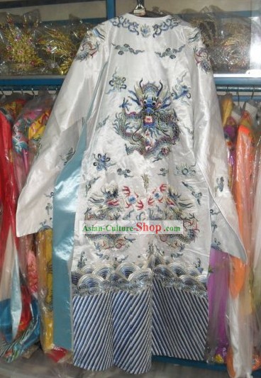 Chinese Beijing Opera White Embroidered Dragon Costumes