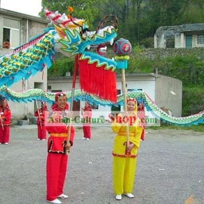 Traditional Chinese Blue Armor Dragon Dance Costume Complete Set