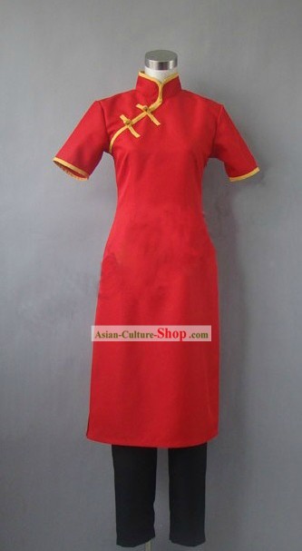 Traditional Chinese Red Kung Fu Uniform for Women