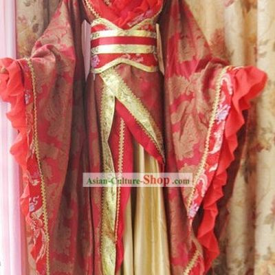 Ancient Chinese Red Phoenix Wedding Dress for Brides