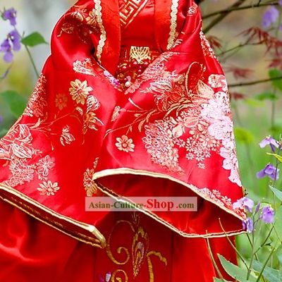 Ancient Chinese Bride Phoenix Wedding Dress and Headpiece