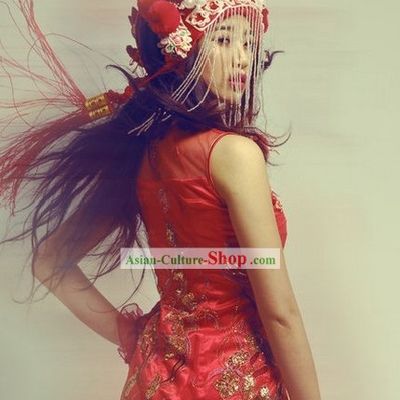 Traditional Chinese New Year Mandarin Red Long Cheongsam