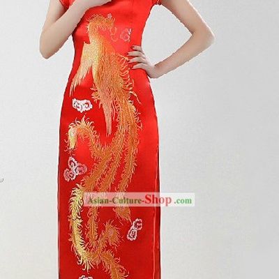 Traditional Chinese Red Phoenix Wedding Cheongsam