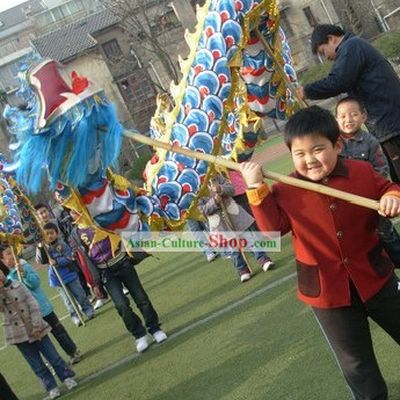 Competition and Parade Blue Dragon Dance Costume for Primary School Students