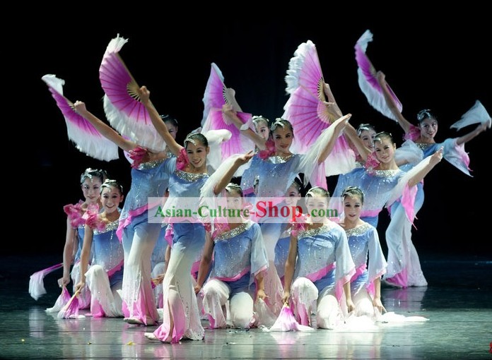 Color Transition Fan Dancing Costumes Complete Set