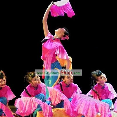 Chinese Folk Fan Dancing Costume Set for Women