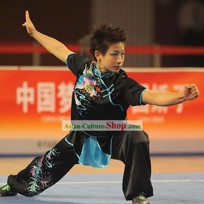 Black Tai Chi Embroidery Competition Uniform Set