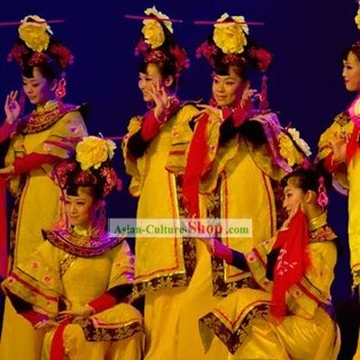 Chinese Palace Women Group Dance Costume and Hat Set