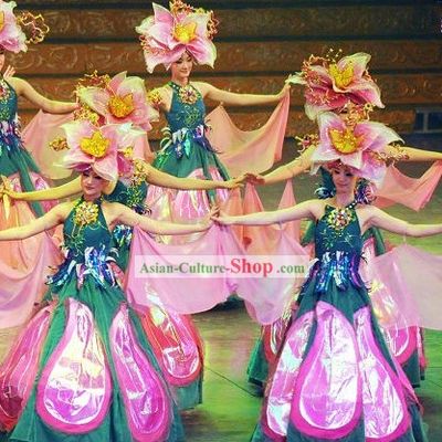 Chinese Flower Dance Costume and Hat Complete Set