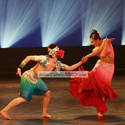 Chinese Dai Ethnic Minority Dance Costumes 2 Sets