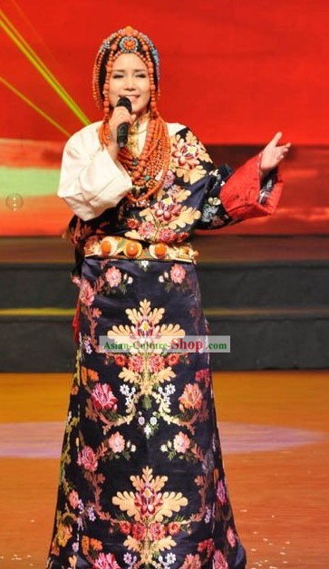 Tibetan Robe and Hair Accessories Set for Women