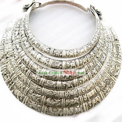 Five Layers of Miao Silver Sheng Xiao Necklace