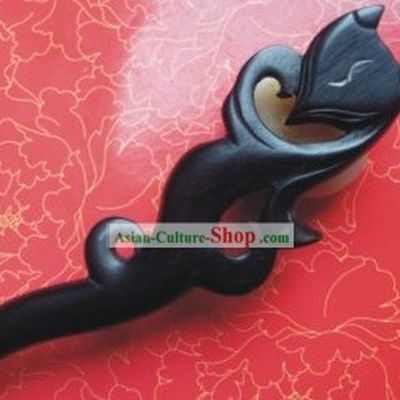 Chinese Hand Made Black Wood Fox Hairpin