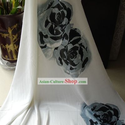 Traditional Chinese Hand Painted Rose Silk Fabric