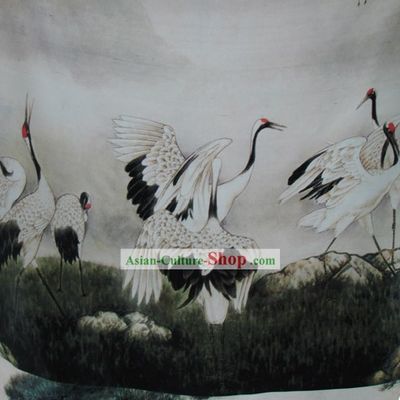 Traditional Chinese Cranes Silk Fabric