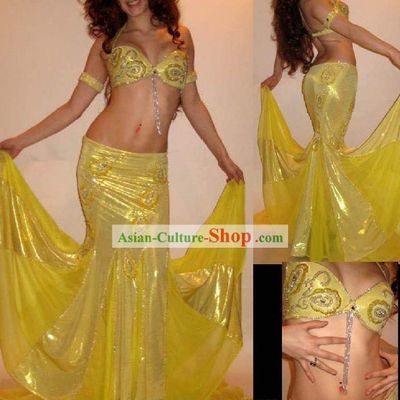 Top Yellow Belly Dance Costumes Complete Set for Women