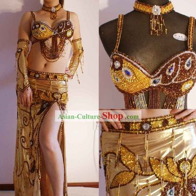 Top Golden Belly Dance Costumes Complete Set for Women
