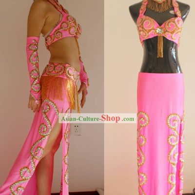 Professional Competition Pink Belly Dance Costumes Complete Set for Women
