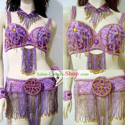 Professional Competition Purple Belly Dance Costumes Complete Set for Women