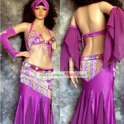 Professional Competition Purple Belly Dance Costumes Complete Set for Women