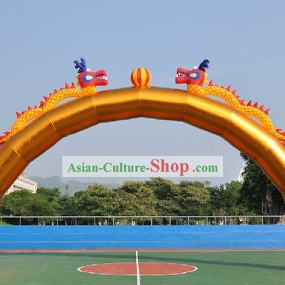 472 Inches Large Chinese Gold Inflatable Double Dragons Playing Ball
