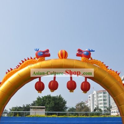 Large Golden Inflatable Dragons and Lanterns Arch