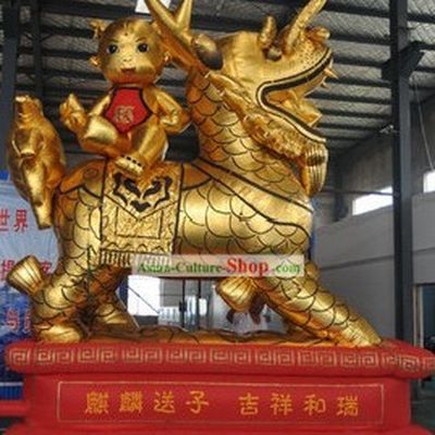 Traditional Large Inflatable Golden Kylin and Child