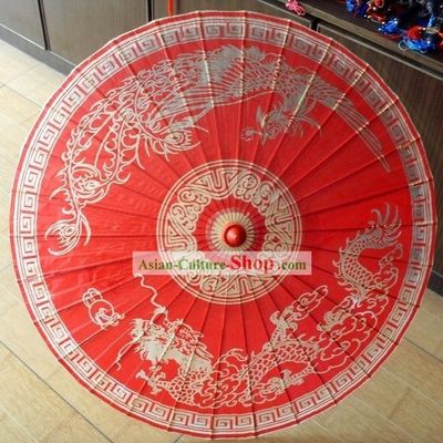 Traditional Chinese Hand Made Wedding Dragon Phoenix Umbrella