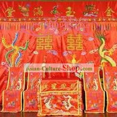 Dragon Phoenix Chair and Desk Covers Wedding Decoration Complete Set