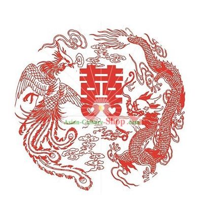 Chinese Phoenix Dragon Wedding Umbrella